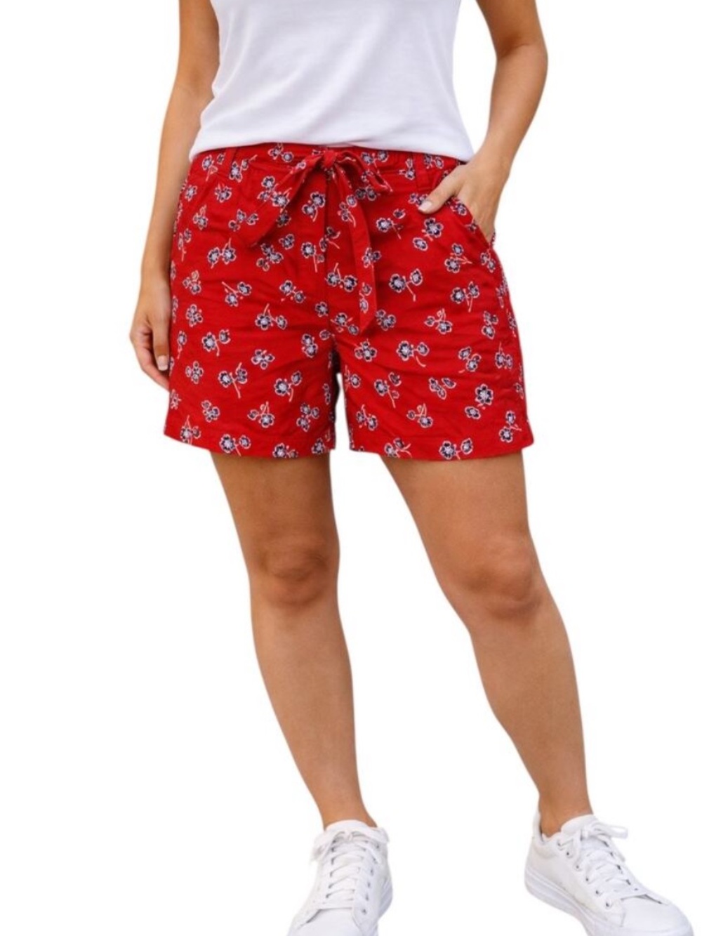 Liz Claiborne red shorts, blue floral- size 10
